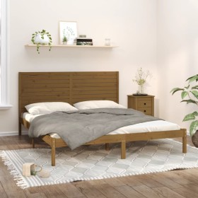 Honey brown solid pine wood bed frame 200x200 cm by vidaXL, Beds and slatted bases - Ref: Foro24-3104631, Price: 202,08 €, Di...