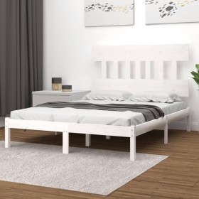 White solid wood bed frame 200x200 cm by vidaXL, Beds and slatted bases - Ref: Foro24-3104759, Price: 134,99 €, Discount: %