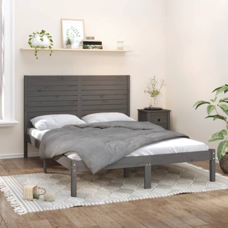 Solid gray pine wood bed frame 160x200 cm by vidaXL, Beds and slatted bases - Ref: Foro24-3104620, Price: 192,38 €, Discount: %