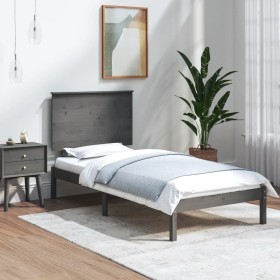 Gray solid wood single bed frame 90x190 cm by vidaXL, Beds and slatted bases - Ref: Foro24-3104770, Price: 118,99 €, Discount: %