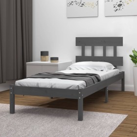 Gray solid wood bed frame 100x200 cm by vidaXL, Beds and slatted bases - Ref: Foro24-3104730, Price: 97,54 €, Discount: %