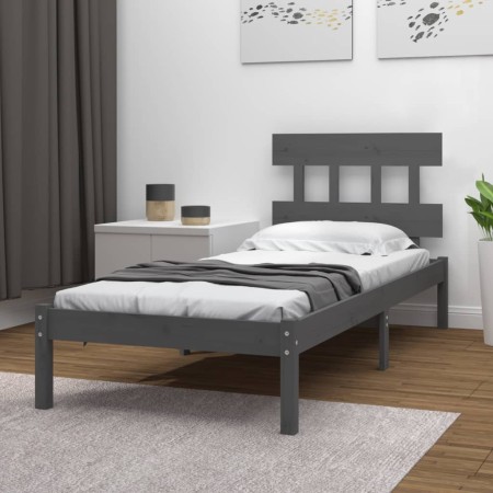 Gray solid wood bed frame 100x200 cm by vidaXL, Beds and slatted bases - Ref: Foro24-3104730, Price: 97,99 €, Discount: %