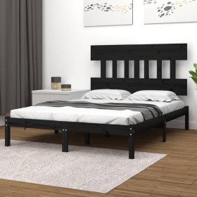 Black solid wood bed frame 140x200 cm by vidaXL, Beds and slatted bases - Ref: Foro24-3104742, Price: 153,14 €, Discount: %