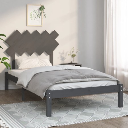 Estructura de cama de madera maciza gris 100x200 cm de vidaXL, Camas y somieres - Ref: Foro24-3104860, Precio: 98,24 €, Descu...