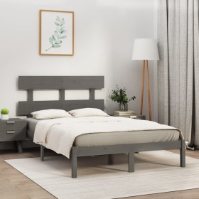 Gray solid wood double bed frame 180x200 cm by vidaXL, Beds and slatted bases - Ref: Foro24-3104690, Price: 162,99 €, Discoun...