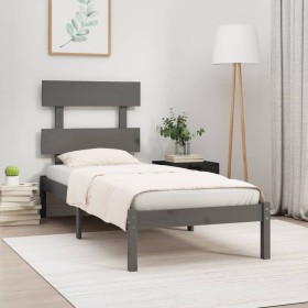 Estructura de cama de madera maciza gris 100x200 cm de vidaXL, Camas y somieres - Ref: Foro24-3104665, Precio: 92,99 €, Descu...