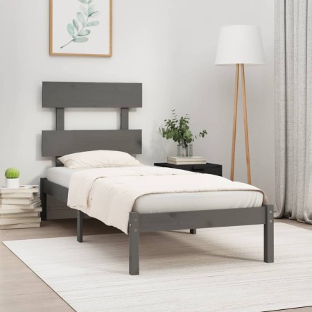 Gray solid wood bed frame 100x200 cm by vidaXL, Beds and slatted bases - Ref: Foro24-3104665, Price: 92,02 €, Discount: %