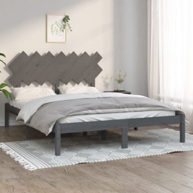 Estructura de cama de madera maciza gris 150x200 cm de vidaXL, Camas y somieres - Ref: Foro24-3104875, Precio: 160,35 €, Desc...