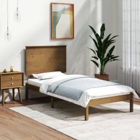 Solid pine wood bed frame honey brown 100x200 cm by vidaXL, Beds and slatted bases - Ref: Foro24-3104796, Price: 118,99 €, Di...