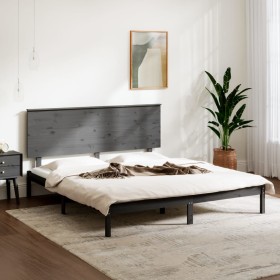 Gray solid wood bed frame King Size 150x200 cm by vidaXL, Beds and slatted bases - Ref: Foro24-3104810, Price: 165,99 €, Disc...