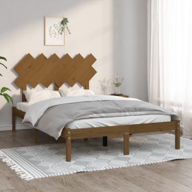 Honey brown solid wood double bed frame 120x190 cm by vidaXL, Beds and slatted bases - Ref: Foro24-3104841, Price: 121,99 €, ...