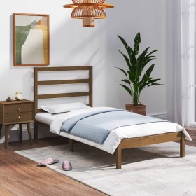 Estructura de cama madera maciza marrón miel 75x190 cm de vidaXL, Camas y somieres - Ref: Foro24-3104896, Precio: 86,99 €, De...