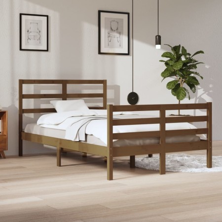 Solid pine wood bed frame honey brown 120x200 cm by vidaXL, Beds and slatted bases - Ref: Foro24-3105004, Price: 128,82 €, Di...