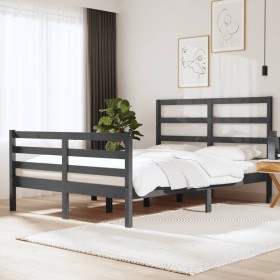 Solid gray pine wood bed frame 140x190 cm by vidaXL, Beds and slatted bases - Ref: Foro24-3104988, Price: 151,99 €, Discount: %