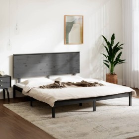 Solid gray pine wood bed frame 200x200 cm by vidaXL, Beds and slatted bases - Ref: Foro24-3104825, Price: 167,99 €, Discount: %