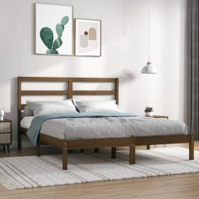 Honey brown solid pine wood bed frame 120x200 cm by vidaXL, Beds and slatted bases - Ref: Foro24-3104931, Price: 124,10 €, Di...