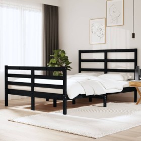 Estructura de cama de madera maciza pino negro 150x200 cm de vidaXL, Camas y somieres - Ref: Foro24-3105015, Precio: 146,99 €...