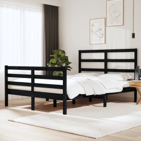 Small double bed frame black pine wood 120x190 cm by vidaXL, Beds and slatted bases - Ref: Foro24-3104980, Price: 132,99 €, D...