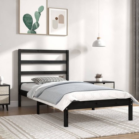 Black solid wood single bed frame 90x190 cm by vidaXL, Beds and slatted bases - Ref: Foro24-3104902, Price: 111,99 €, Discoun...