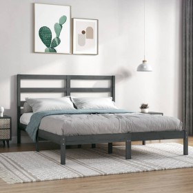 Solid gray pine wood bed frame 140x190 cm by vidaXL, Beds and slatted bases - Ref: Foro24-3104915, Price: 132,99 €, Discount: %