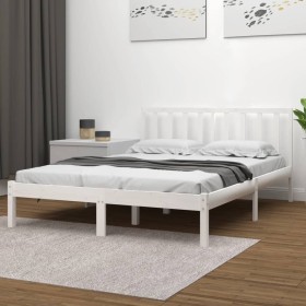 Solid white pine wood bed frame 200x200 cm by vidaXL, Beds and slatted bases - Ref: Foro24-3105092, Price: 135,99 €, Discount: %