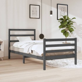 Solid gray pine wood bed frame 90x200 cm by vidaXL, Beds and slatted bases - Ref: Foro24-3104993, Price: 98,99 €, Discount: %