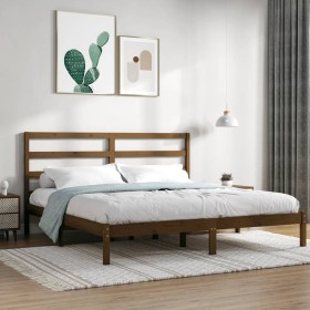 Honey brown solid pine wood bed frame 200x200 cm by vidaXL, Beds and slatted bases - Ref: Foro24-3104956, Price: 146,47 €, Di...