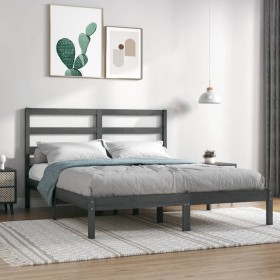 Solid gray pine wood bed frame 160x200 cm by vidaXL, Beds and slatted bases - Ref: Foro24-3104945, Price: 149,06 €, Discount: %