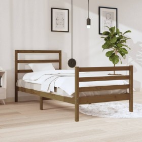 Honey brown pine solid wood bed frame 90x200 cm by vidaXL, Beds and slatted bases - Ref: Foro24-3104994, Price: 109,73 €, Dis...