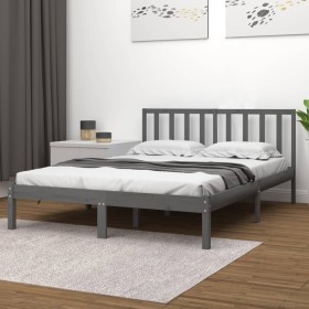 Solid gray pine wood bed frame 200x200 cm by vidaXL, Beds and slatted bases - Ref: Foro24-3105093, Price: 153,99 €, Discount: %