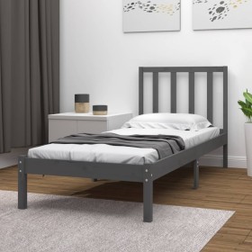 Gray single solid wood bed frame 90x190 cm by vidaXL, Beds and slatted bases - Ref: Foro24-3105038, Price: 120,99 €, Discount: %