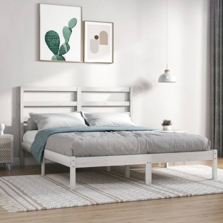 White solid wood bed frame 135x190 cm by vidaXL, Beds and slatted bases - Ref: Foro24-3104909, Price: 115,72 €, Discount: %