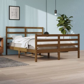 Honey brown solid pine wood bed frame 140x200 cm by vidaXL, Beds and slatted bases - Ref: Foro24-3105009, Price: 146,99 €, Di...