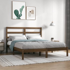 Honey brown solid pine wood bed frame 140x200 cm by vidaXL, Beds and slatted bases - Ref: Foro24-3104936, Price: 137,99 €, Di...