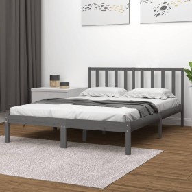 Solid gray pine wood bed frame 140x190 cm by vidaXL, Beds and slatted bases - Ref: Foro24-3105053, Price: 139,99 €, Discount: %