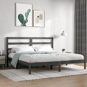 Gray solid wood double bed frame 180x200 cm by vidaXL, Beds and slatted bases - Ref: Foro24-3104950, Price: 154,99 €, Discoun...