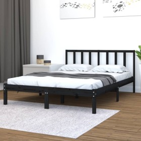 Double black solid pine wood bed frame 120x190 cm by vidaXL, Beds and slatted bases - Ref: Foro24-3105110, Price: 163,99 €, D...