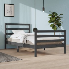 Solid gray pine wood bed frame 100x200 cm by vidaXL, Beds and slatted bases - Ref: Foro24-3104998, Price: 102,99 €, Discount: %