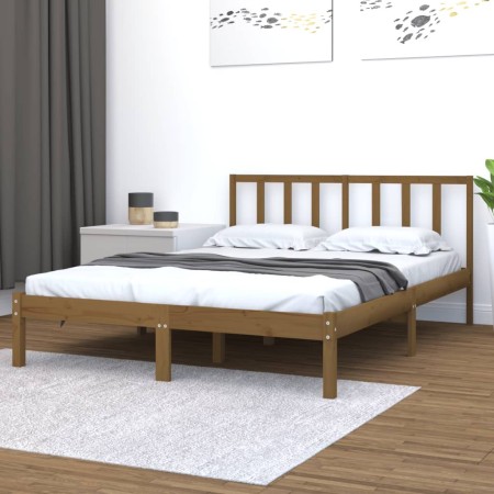 Honey brown solid pine wood bed frame 140x200 cm by vidaXL, Beds and slatted bases - Ref: Foro24-3105074, Price: 138,47 €, Di...