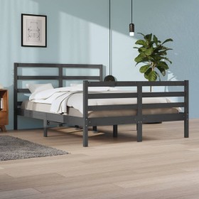 Solid gray pine wood bed frame 140x200 cm by vidaXL, Beds and slatted bases - Ref: Foro24-3105008, Price: 150,99 €, Discount: %