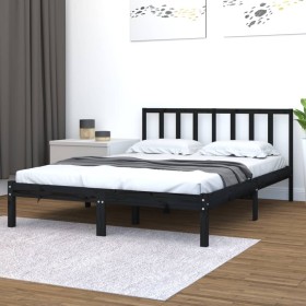 Estructura de cama madera maciza de pino negro 135x190 cm de vidaXL, Camas y somieres - Ref: Foro24-3105115, Precio: 175,99 €...