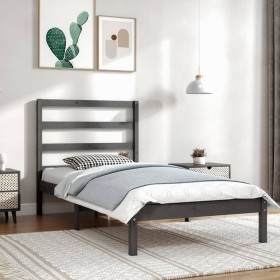 Solid gray pine wood bed frame 100x200 cm by vidaXL, Beds and slatted bases - Ref: Foro24-3104925, Price: 91,99 €, Discount: %