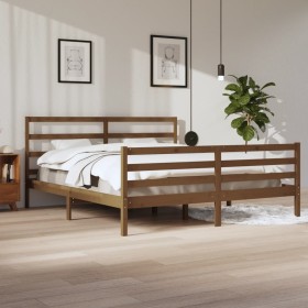 Honey brown solid pine wood bed frame 200x200 cm by vidaXL, Beds and slatted bases - Ref: Foro24-3105029, Price: 158,99 €, Di...