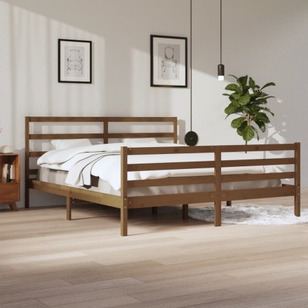 Estructura de cama madera maciza de pino marrón miel 200x200 cm de vidaXL, Camas y somieres - Ref: Foro24-3105029, Precio: 15...