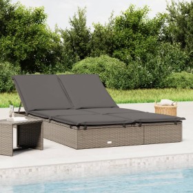 Double sun lounger made of synthetic rattan with grey cushions by vidaXL, Loungers - Ref: Foro24-319646, Price: 265,99 €, Dis...