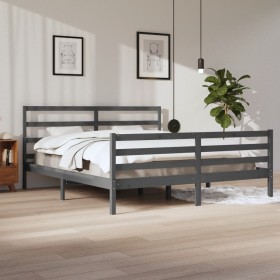 Solid gray pine wood bed frame 200x200 cm by vidaXL, Beds and slatted bases - Ref: Foro24-3105028, Price: 163,99 €, Discount: %