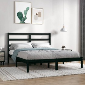 Estructura de cama madera maciza negra 120x190 cm de vidaXL, Camas y somieres - Ref: Foro24-3104907, Precio: 140,41 €, Descue...