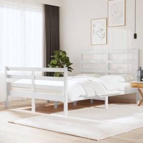 Solid white pine wood bed frame 135x190 cm by vidaXL, Beds and slatted bases - Ref: Foro24-3104982, Price: 124,99 €, Discount: %