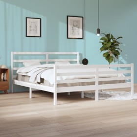 Solid white pine wood bed frame 200x200 cm by vidaXL, Beds and slatted bases - Ref: Foro24-3105027, Price: 143,75 €, Discount: %