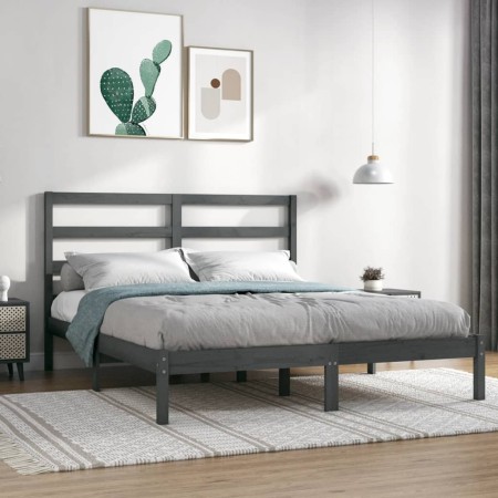 Estructura de cama doble pequeña madera maciza gris 120x190 cm de vidaXL, Camas y somieres - Ref: Foro24-3104905, Precio: 126...